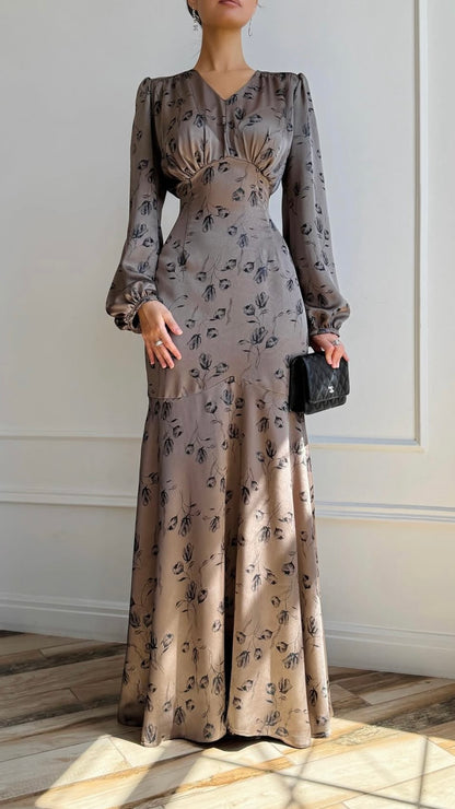 Maxikleid mit floralem Muster in Taupe