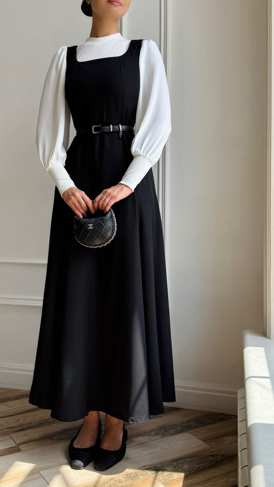 Zweiteiler Set mit weißes Oberteil und Kleid