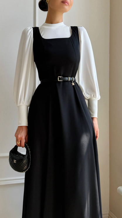 Zweiteiler Set mit weißes Oberteil und Kleid