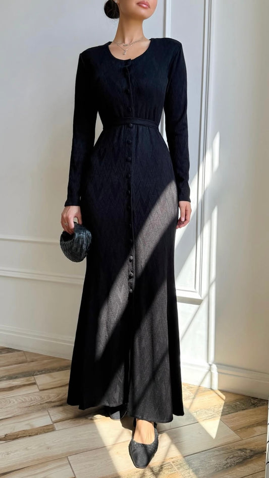 Knopfdetail Maxikleid in Schwarz