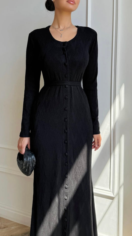 Knopfdetail Maxikleid in Schwarz